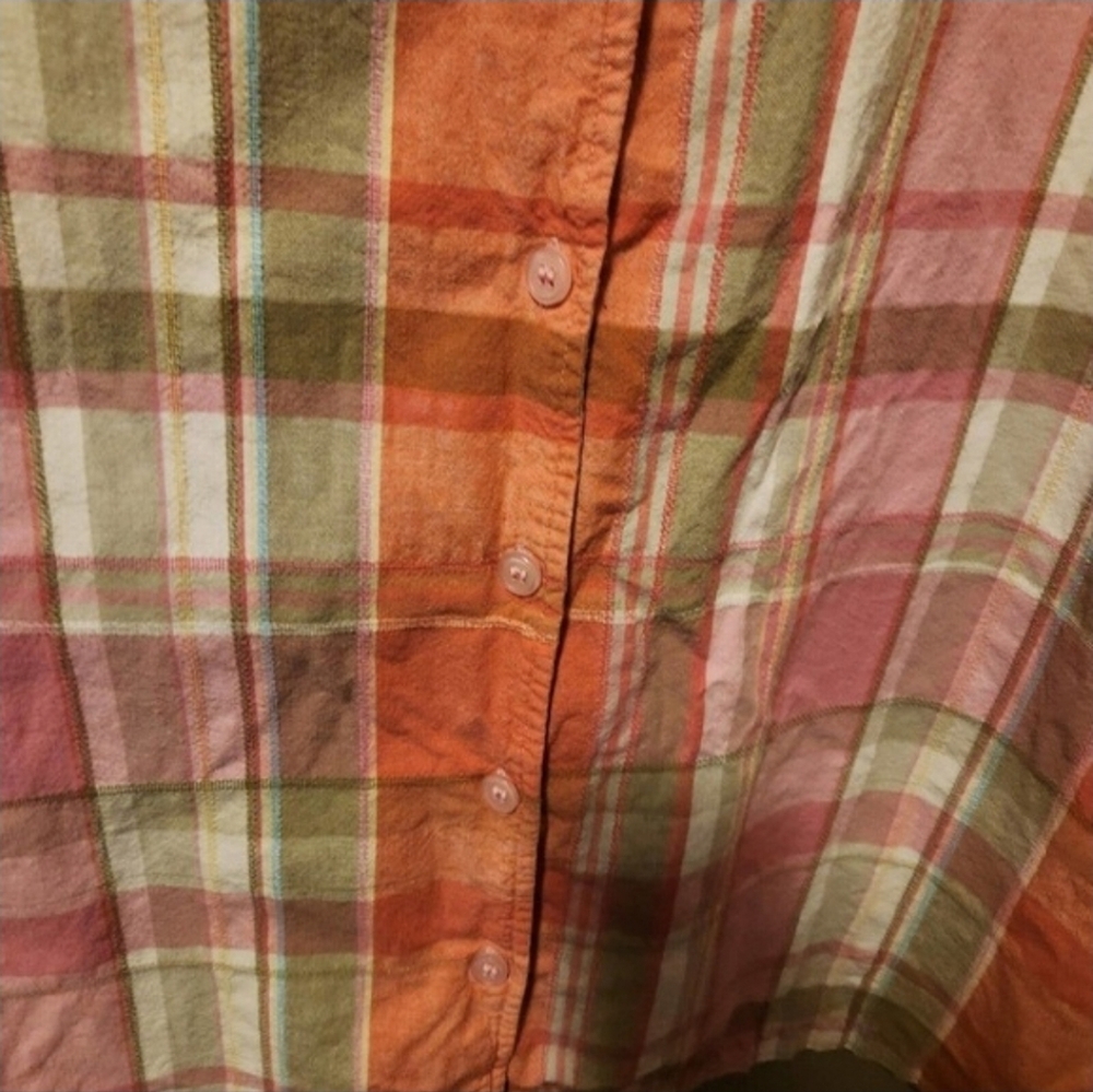 Cabin Creek Shirt Women's 2X 18 Pink Plaid cotton Seersucker short sleeve button - Picture 3 of 6